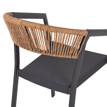 ALUMINIUM ARMCHAIR CHARCOAL FRAME & TEXTLINE BEIGE RATTAN 57x53x80