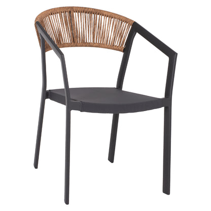 ALUMINIUM ARMCHAIR CHARCOAL FRAME & TEXTLINE BEIGE RATTAN 57x53x80