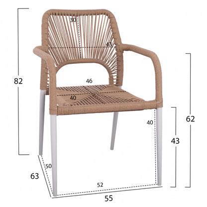 WHITE ALUMINUM ARMCHAIR WITH BEIGE PE ROPE 55x63x82