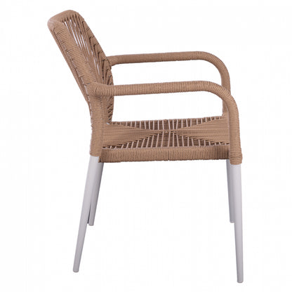 WHITE ALUMINUM ARMCHAIR WITH BEIGE PE ROPE 55x63x82