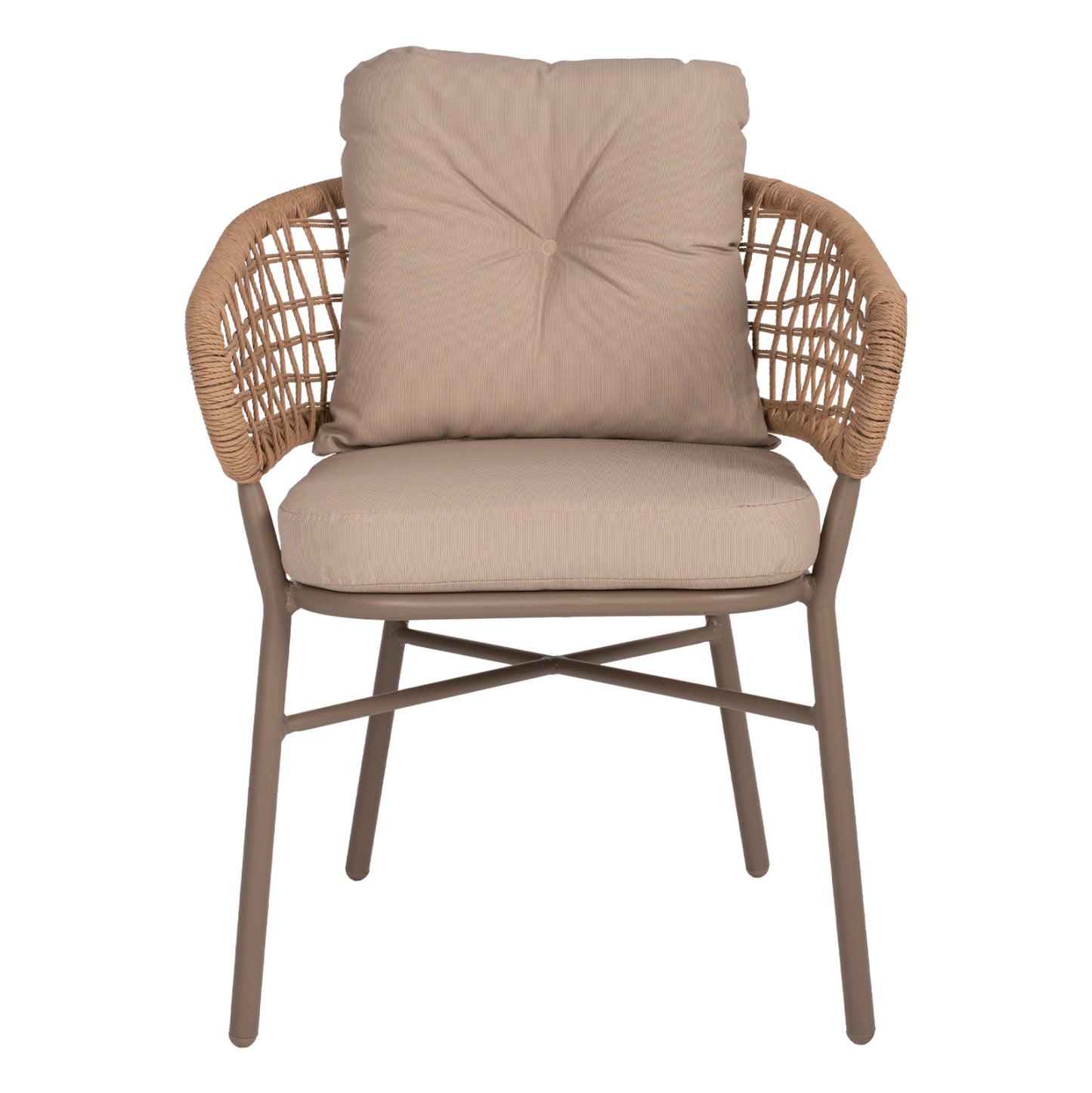 ARMCHAIR ALUMINUM MOCHA PROF. RATTAN & CUSHION BEIGE 60x56x84