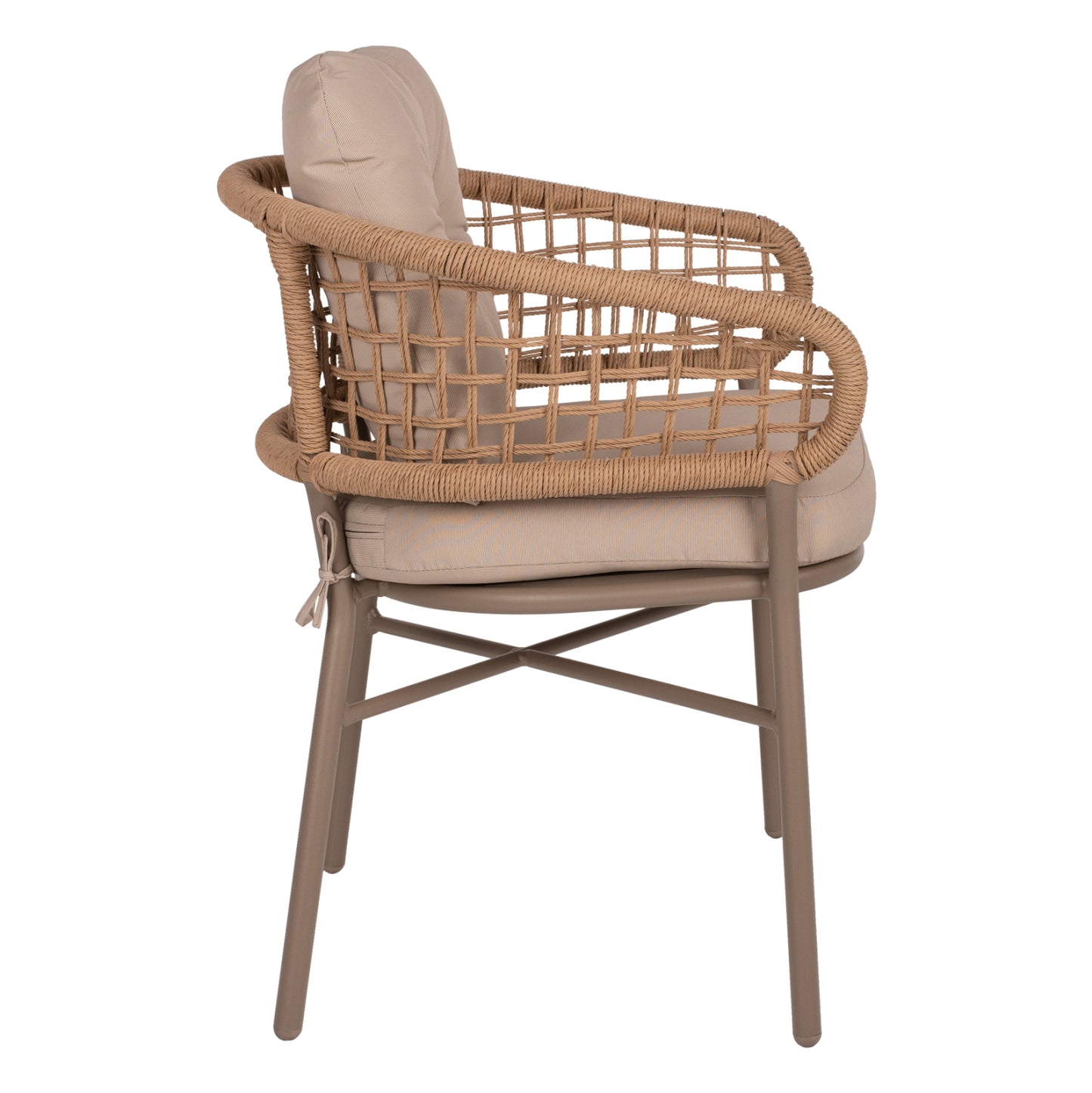 ARMCHAIR ALUMINUM MOCHA PROF. RATTAN & CUSHION BEIGE 60x56x84
