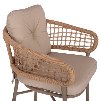 ARMCHAIR ALUMINUM MOCHA PROF. RATTAN & CUSHION BEIGE 60x56x84