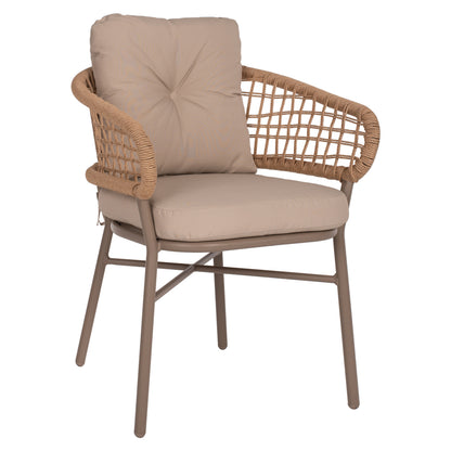ARMCHAIR ALUMINUM MOCHA PROF. RATTAN & CUSHION BEIGE 60x56x84