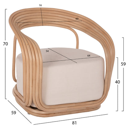 ΠΟΛΥΘΡΟΝΑ DUCHESS ΑΠΟ RATTAN ΦΥΣΙΚΟ ΕΚΡΟΥ ΜΑΞΙΛΑΡΙ 81x59x70