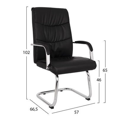 ARMCHAIR JACOB BLACK PU WITH CHROME BASE 57x66.5x102
