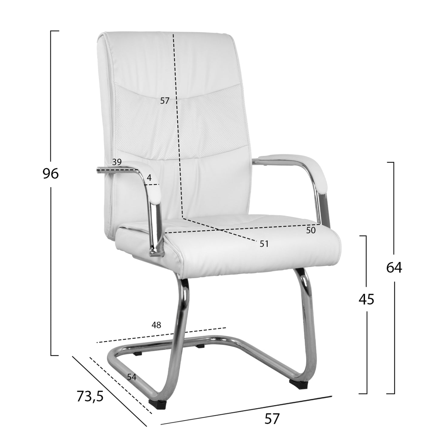 JACOB ARMCHAIR WHITE PU WITH CHROME BASE 57x73.5x96