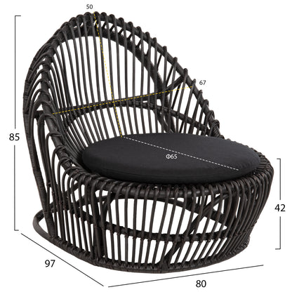 ΠΟΛΥΘΡΟΝΑ ENTROPY ΦΥΣΙΚΟ RATTAN ΜΕ ΜΑΞΙΛΑΡΙ-ΜΑΥΡΟ 80x97x85