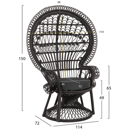 ΠΟΛΥΘΡΟΝΑ ROYAL PEACOCK RATTAN ΜΑΥΡΟ ΜΑΞΙΛΑΡΙ ΜΑΥΡΟ 114x72x150