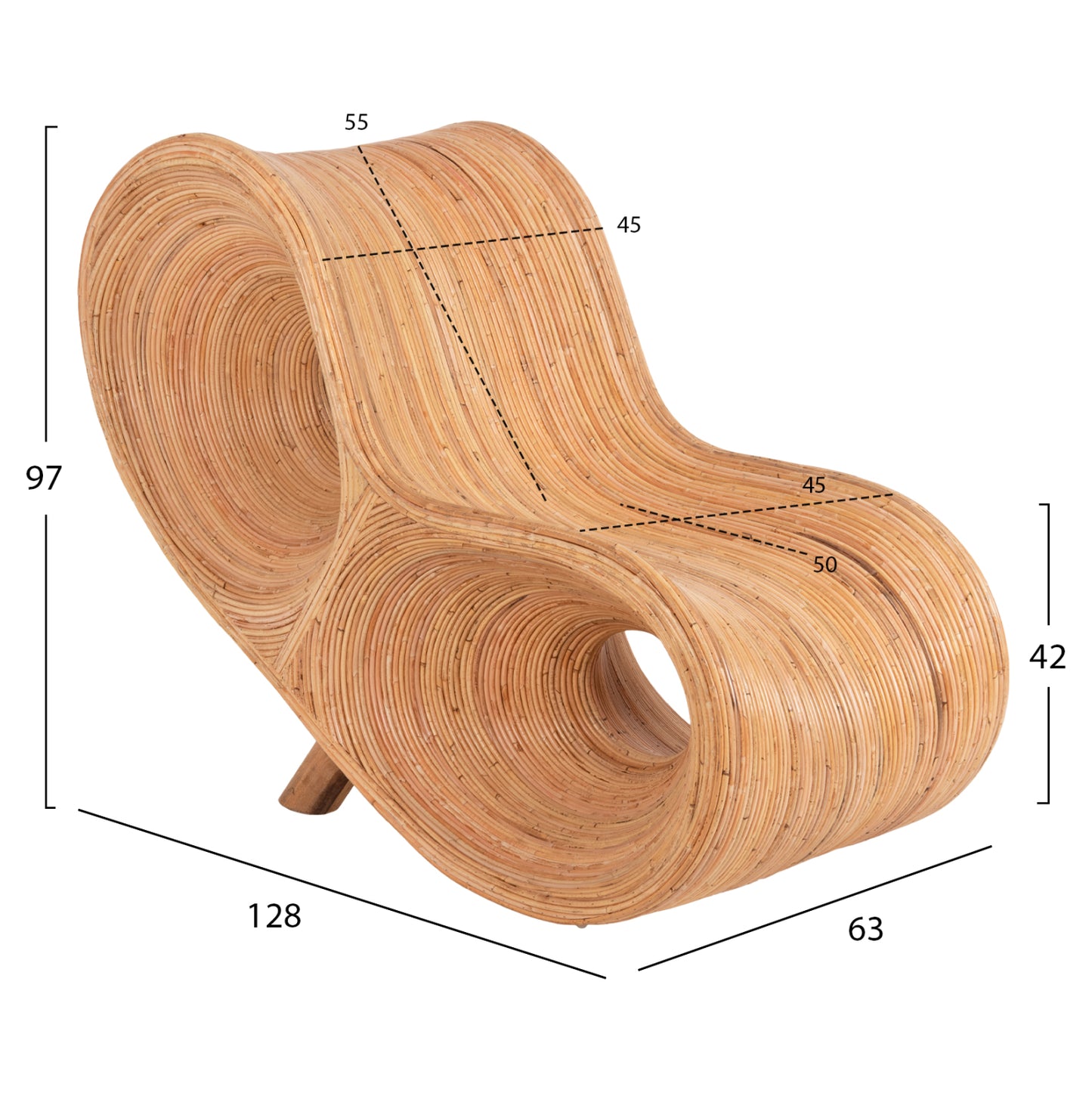 ΠΟΛΥΘΡΟΝΑ CURVY LOUNGE ΑΠΟ RATTAN ΣΕ ΦΥΣΙΚΗ ΑΠΟΧΡΩΣΗ 63x128x97