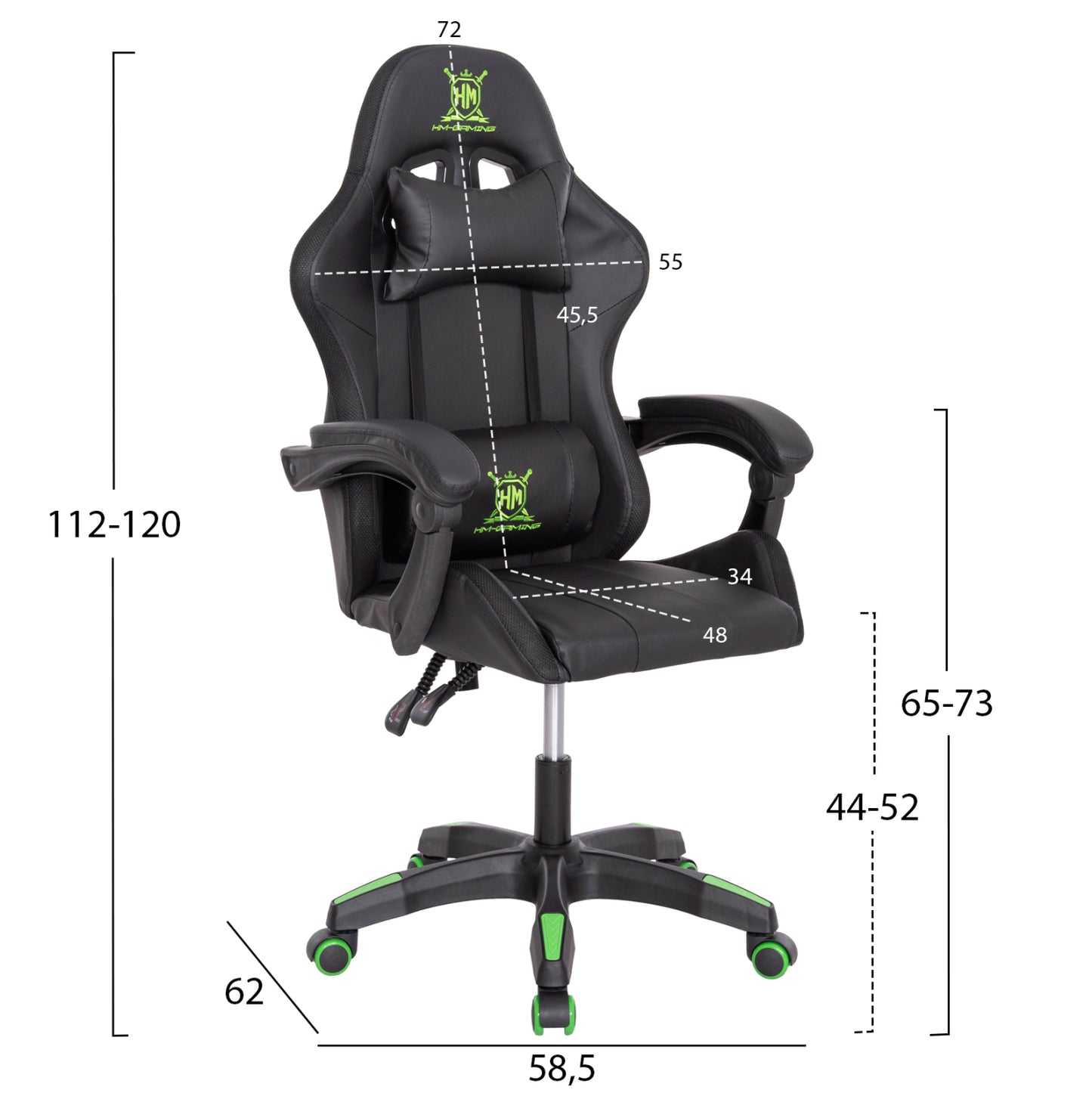 GAMING ARMCHAIR DARREN BLACK GREEN PVC 58.5x100x120