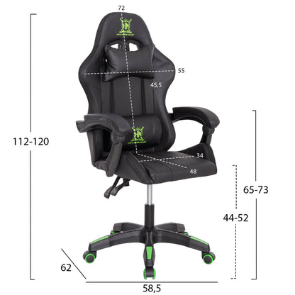 GAMING ARMCHAIR DARREN BLACK GREEN PVC 58.5x100x120