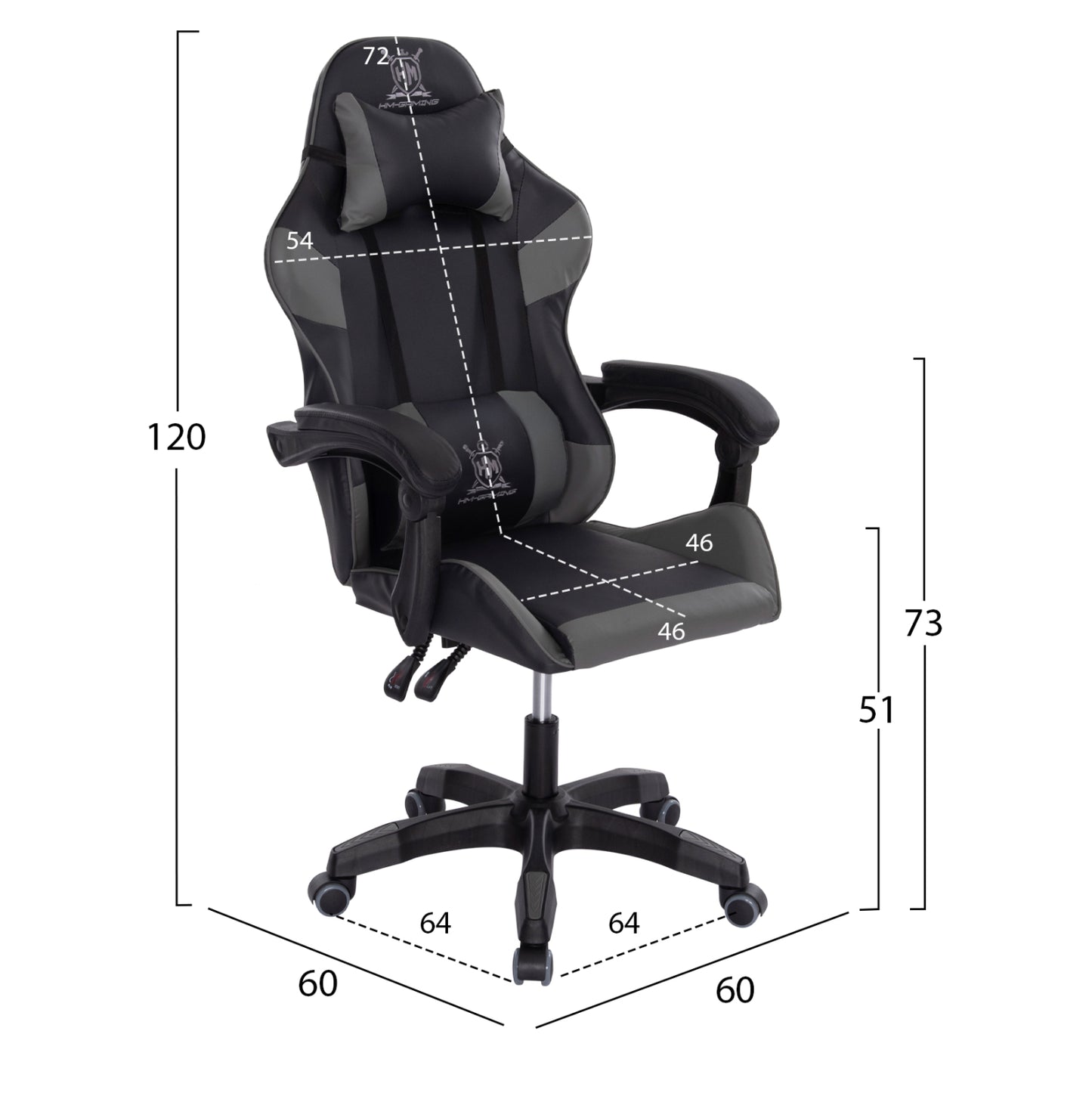 GAMING CHAIR DARREN BLACK GREY PVC 60x60x120