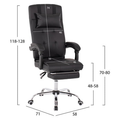 EXECUTIVE OFFICE CHAIR BLACK WITH RETRACTABLE FOOTREST 58x71x128