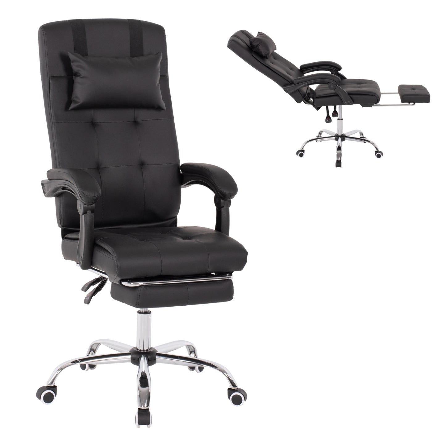 EXECUTIVE OFFICE CHAIR BLACK WITH RETRACTABLE FOOTREST 58x71x128
