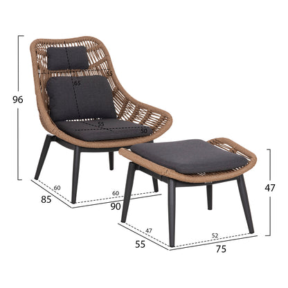 ΠΟΛΥΘΡΟΝΑ LOUNGE ΜΕ ΥΠΟΠΟΔΙΟ REMVAZZO ΑΛΟΥΜΙΝΙΟ ΓΚΡΙ-WICKER 90x85x96