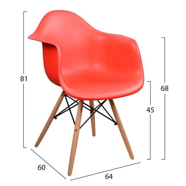 ARMCHAIR WITH WOODEN LEGS & RED SEAT MIRTO 64x60x81