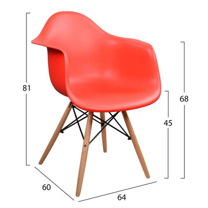 ARMCHAIR WITH WOODEN LEGS & RED SEAT MIRTO 64x60x81