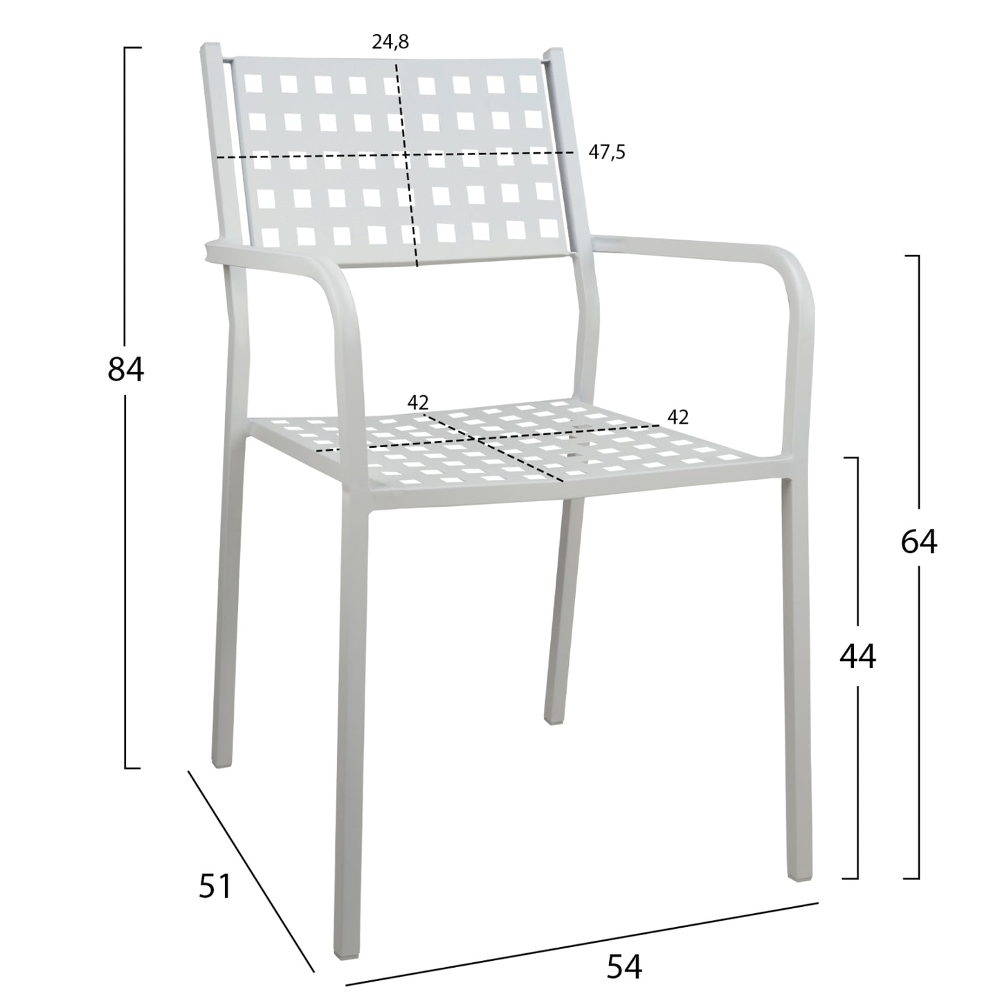 ZETA METAL ARMCHAIR IN WHITE 54x51x84
