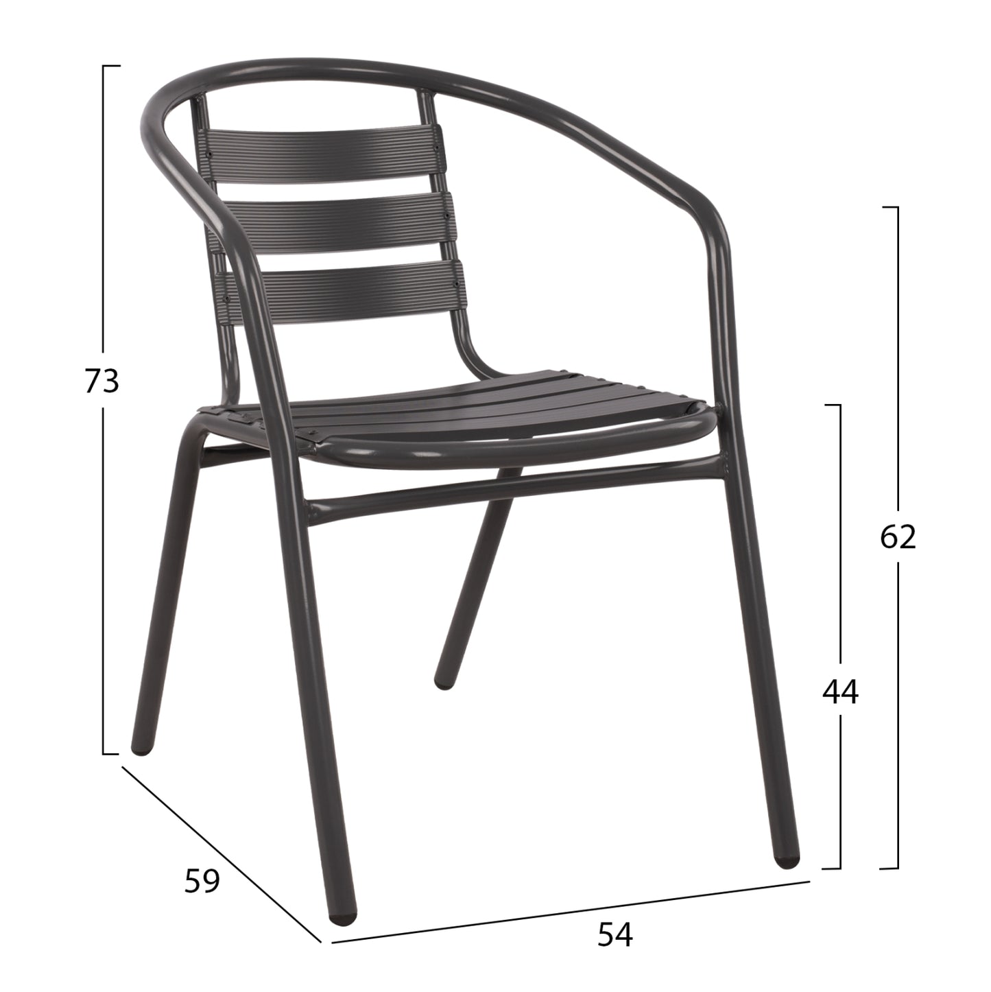 ARMCHAIR LAURA METAL GREY WITH ALUMINUM SLATS 54x59x73