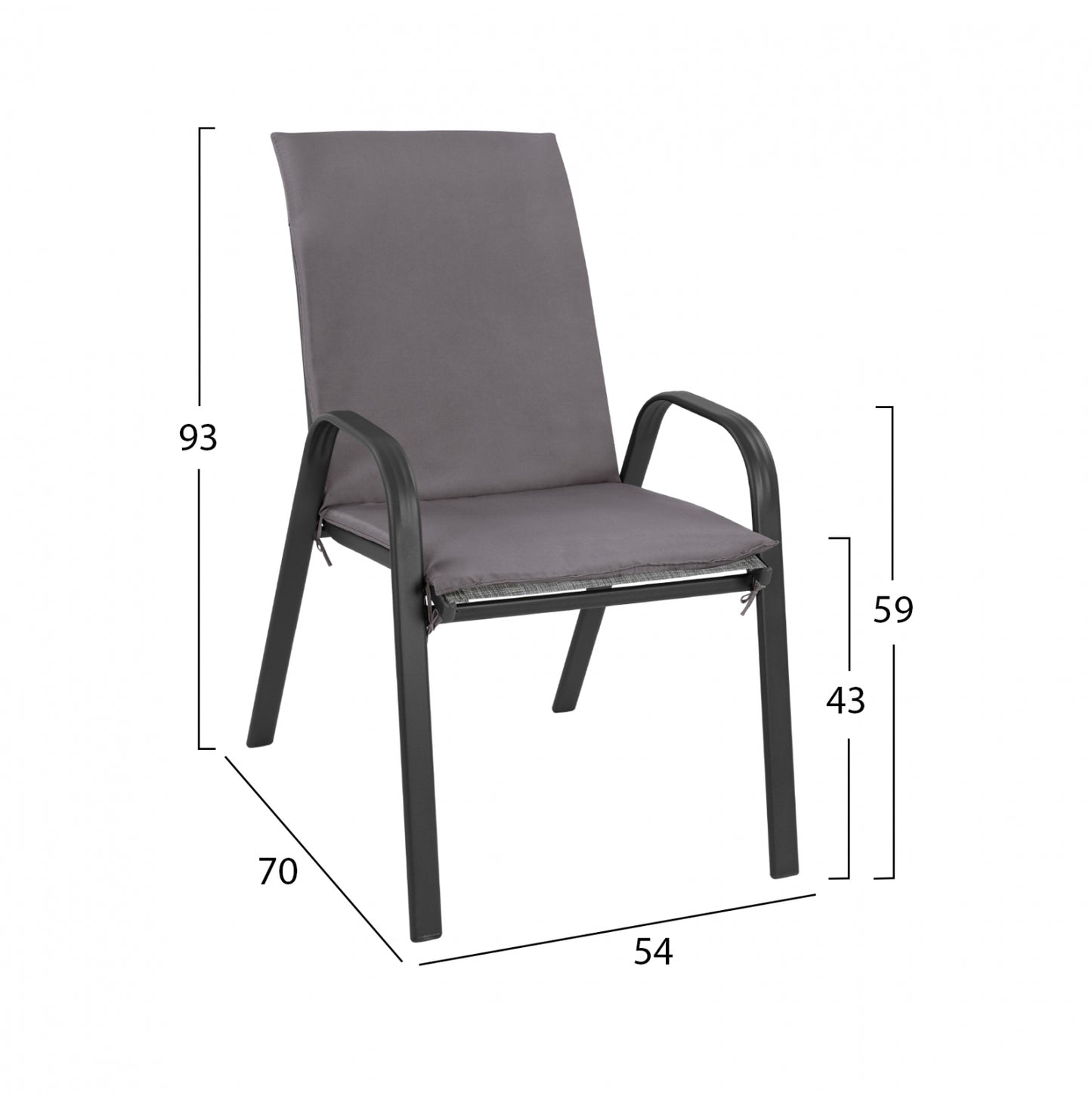 LEON METAL ARMCHAIR GREY WITH GREY CUSHION 54x70x93