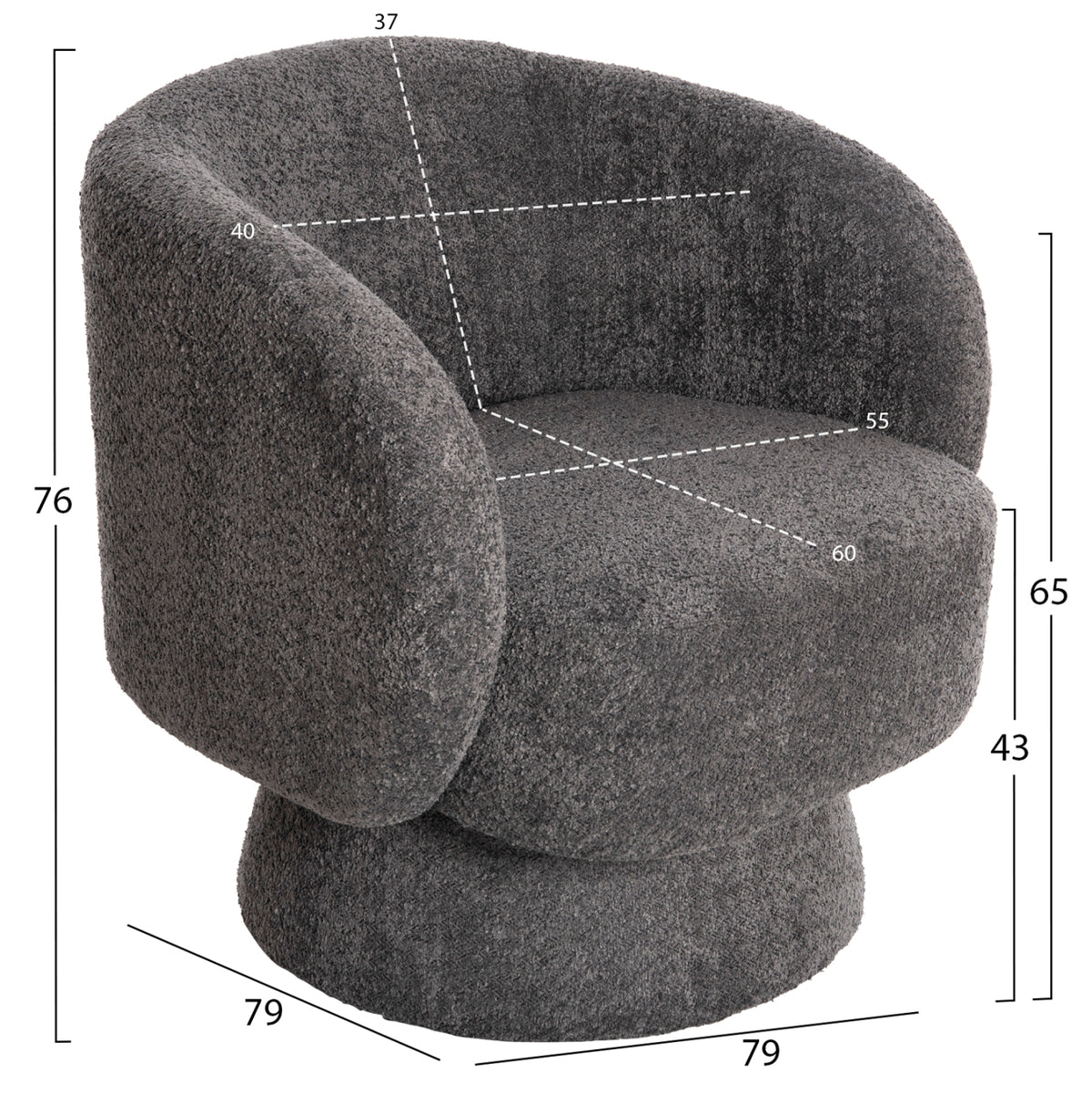 KARLEN SWIVEL ARMCHAIR GREY BOUCLE FABRIC 78x81x77