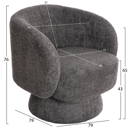 KARLEN SWIVEL ARMCHAIR GREY BOUCLE FABRIC 78x81x77