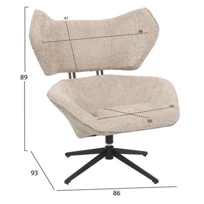 BRYLL SWIVEL ARMCHAIR BEIGE BOUCLE BLACK BASE 86x90x97