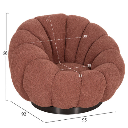 SWIVEL ARMCHAIR GRYMM PINK BOUCLE BLACK METAL BASE 95x92x68