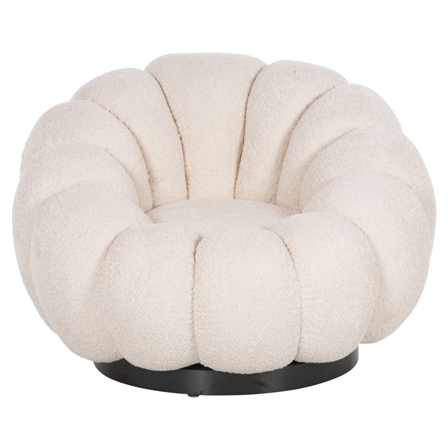 SWIVEL ARMCHAIR GRYMM ECRU BOUCLE BLACK METAL BASE 95x92x68