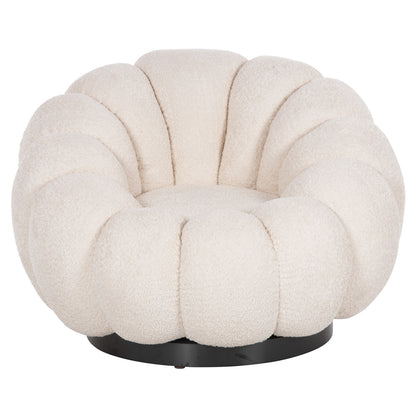 SWIVEL ARMCHAIR GRYMM ECRU BOUCLE BLACK METAL BASE 95x92x68