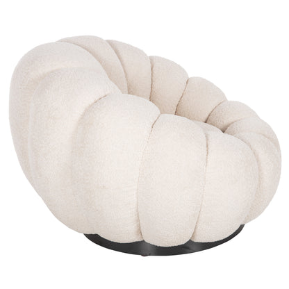 SWIVEL ARMCHAIR GRYMM ECRU BOUCLE BLACK METAL BASE 95x92x68