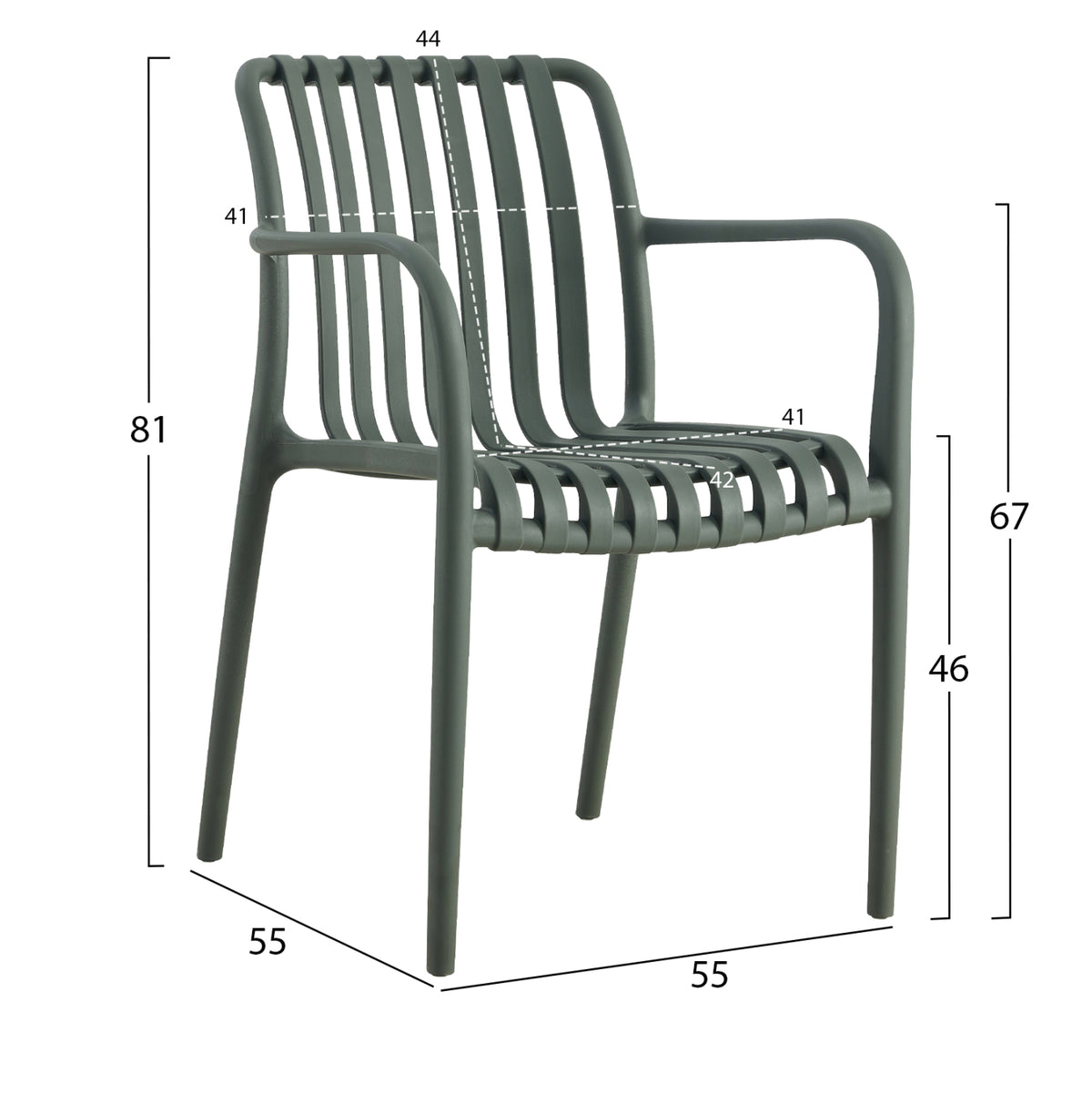 TIPPY POLYPROPYLENE ARMCHAIR DARK OLIVE 55x55x81