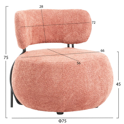 KARSEN ROUND ARMCHAIR PINK BOUCLE FABRIC 75x75x75