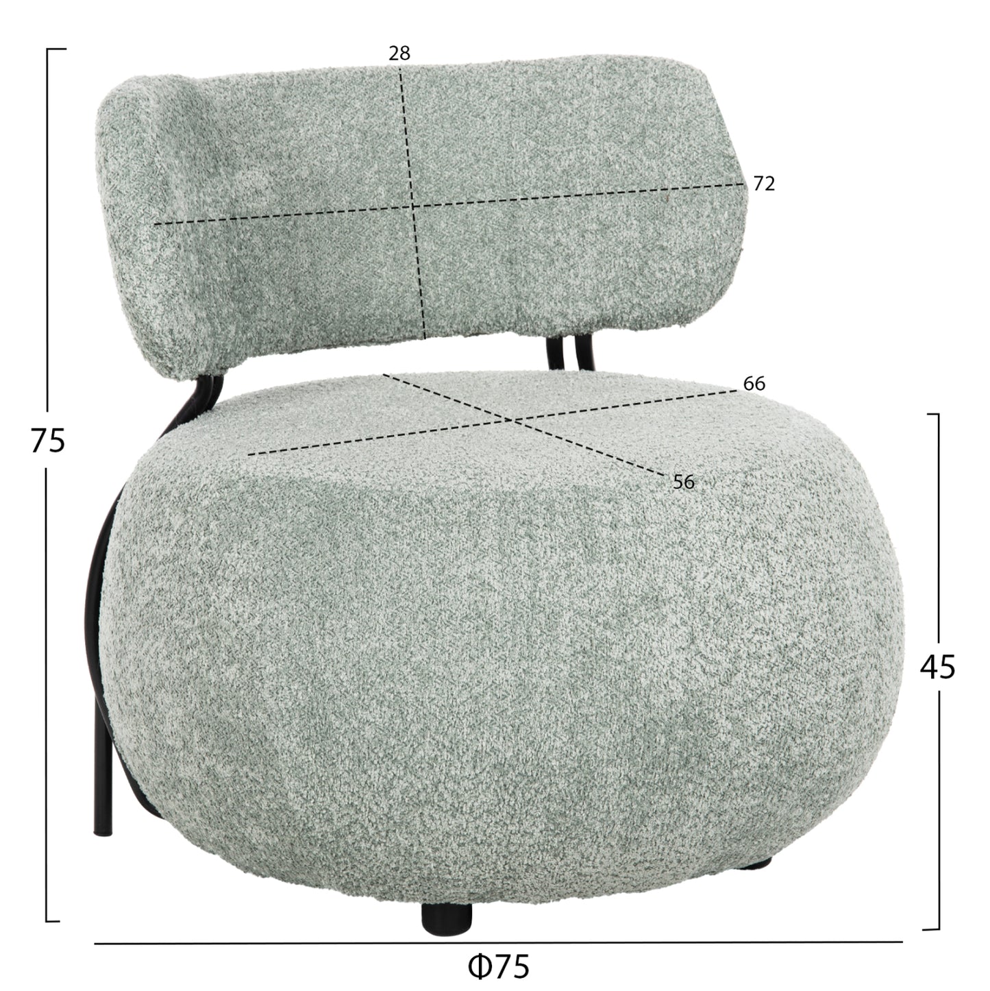 ROUND ARMCHAIR KARSEN PISTACHIO BOUCLE FABRIC 75x75x75