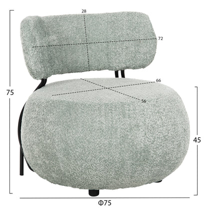 ROUND ARMCHAIR KARSEN PISTACHIO BOUCLE FABRIC 75x75x75