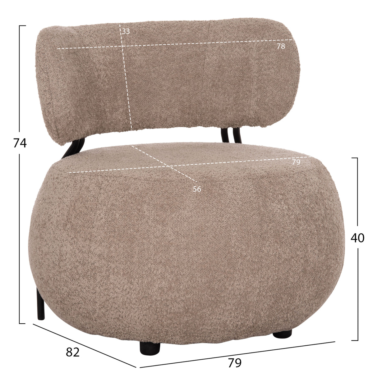 KARSEN ROUND ARMCHAIR DARK BEIGE BOUCLE FABRIC 79x82x74
