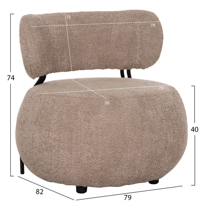 KARSEN ROUND ARMCHAIR DARK BEIGE BOUCLE FABRIC 79x82x74
