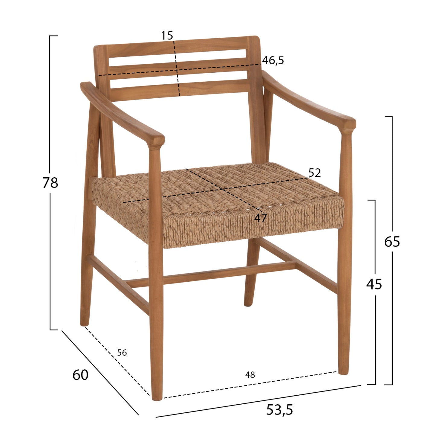 ΠΟΛΥΘΡΟΝΑ ΤΡΑΠΕΖΑΡΙΑΣ ROBIN ΞΥΛΟ TEAK & ΣΧΟΙΝΙ VIRO ΦΥΣΙΚΟ 53,5x60x78
