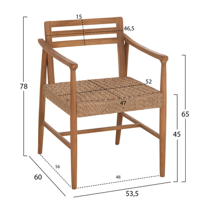 ΠΟΛΥΘΡΟΝΑ ΤΡΑΠΕΖΑΡΙΑΣ ROBIN ΞΥΛΟ TEAK & ΣΧΟΙΝΙ VIRO ΦΥΣΙΚΟ 53,5x60x78