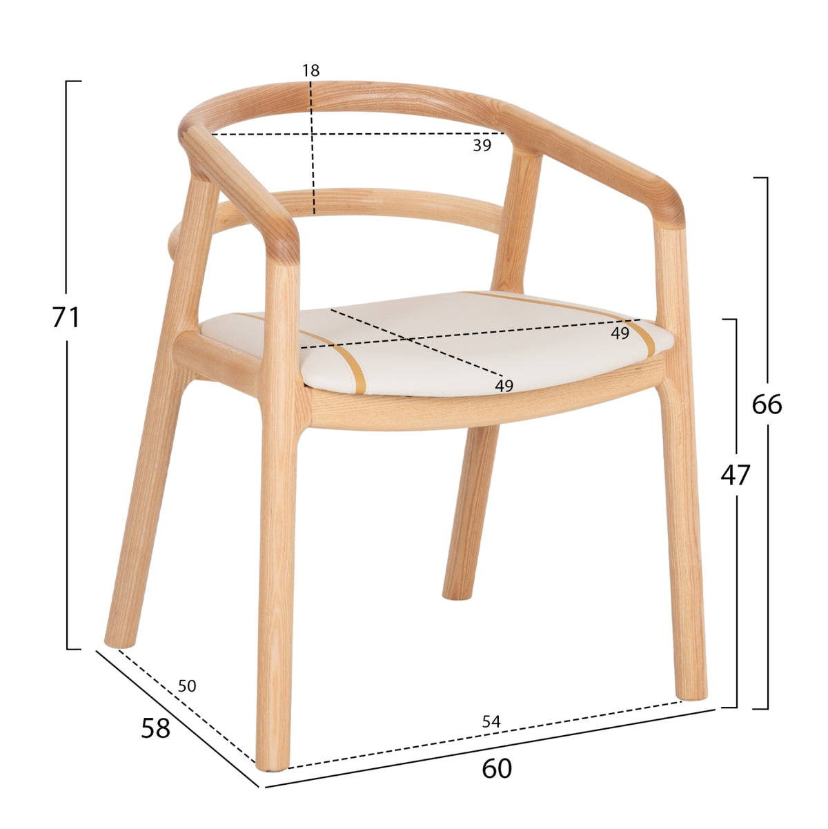 EFFY DINING ARMCHAIR ASH IN OAK FINISH WITH ECRU PU SEAT 60x58x71