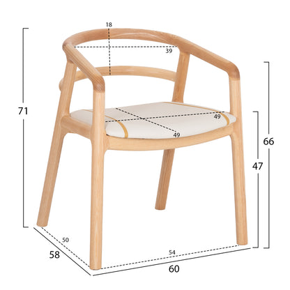 EFFY DINING ARMCHAIR ASH IN OAK FINISH WITH ECRU PU SEAT 60x58x71