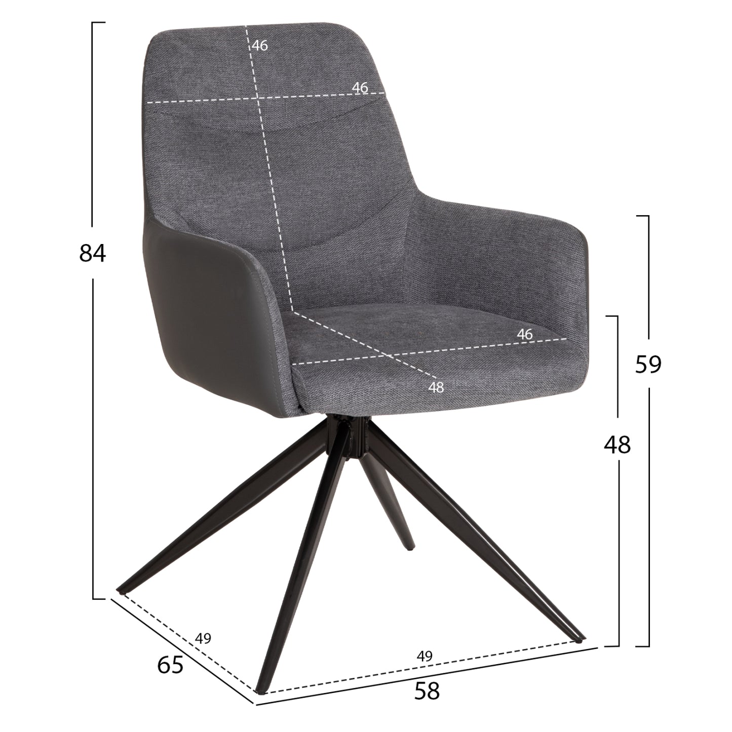 VANTER DINING ARMCHAIR FABRIC & PU GREY METAL LEGS 58x65x84