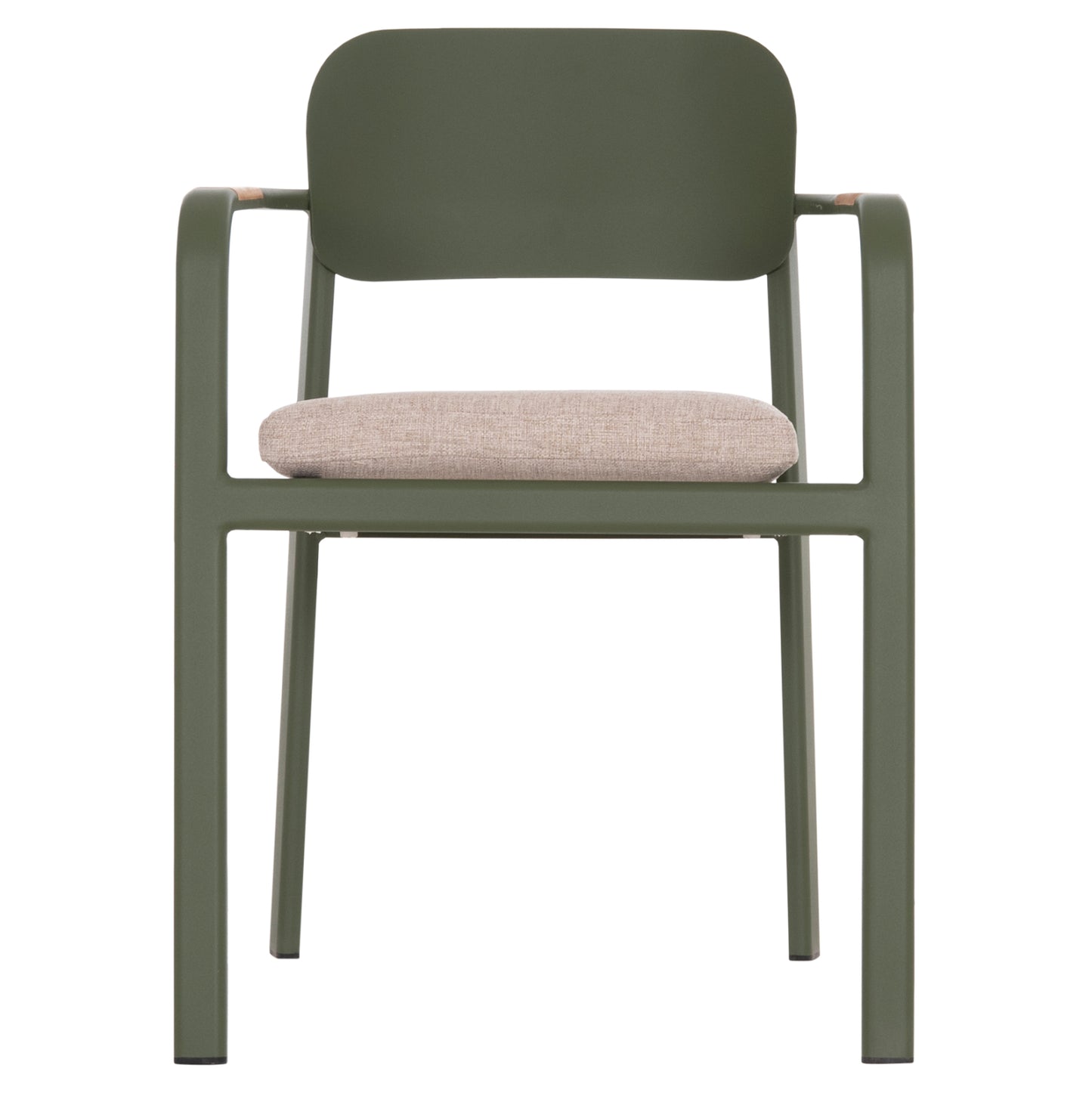 ELARA DINING ARMCHAIR GREEN ALUMINUM BEIGE OLEFIN TEAK 56x62x78