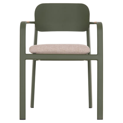 ELARA DINING ARMCHAIR GREEN ALUMINUM BEIGE OLEFIN TEAK 56x62x78