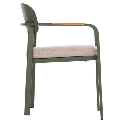 ELARA DINING ARMCHAIR GREEN ALUMINUM BEIGE OLEFIN TEAK 56x62x78