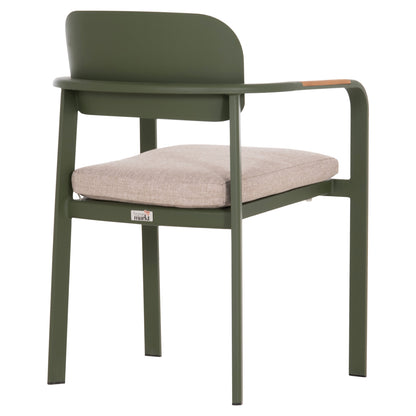 ELARA DINING ARMCHAIR GREEN ALUMINUM BEIGE OLEFIN TEAK 56x62x78