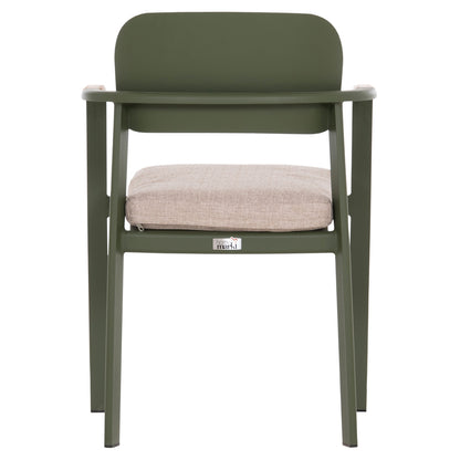 ELARA DINING ARMCHAIR GREEN ALUMINUM BEIGE OLEFIN TEAK 56x62x78