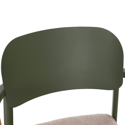 ELARA DINING ARMCHAIR GREEN ALUMINUM BEIGE OLEFIN TEAK 56x62x78