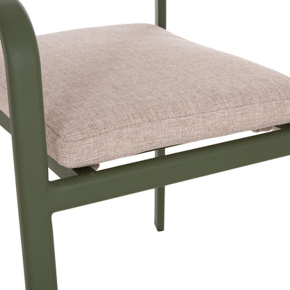 ELARA DINING ARMCHAIR GREEN ALUMINUM BEIGE OLEFIN TEAK 56x62x78